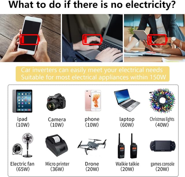 Thumbnail 3 de 150W Power Inverter 12V to 110V USB