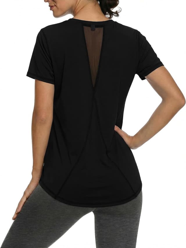 Detalle 2 de Gyabnw maglietta sportiva donna con scollo a V, rete traspirante e tessuto ad asciugatura rapida