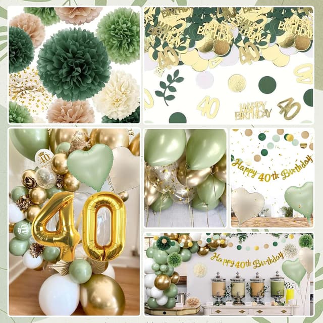 Thumbnail 2 de Decoracion 40 Cumpleaños Globos oro verde 32" 🎉