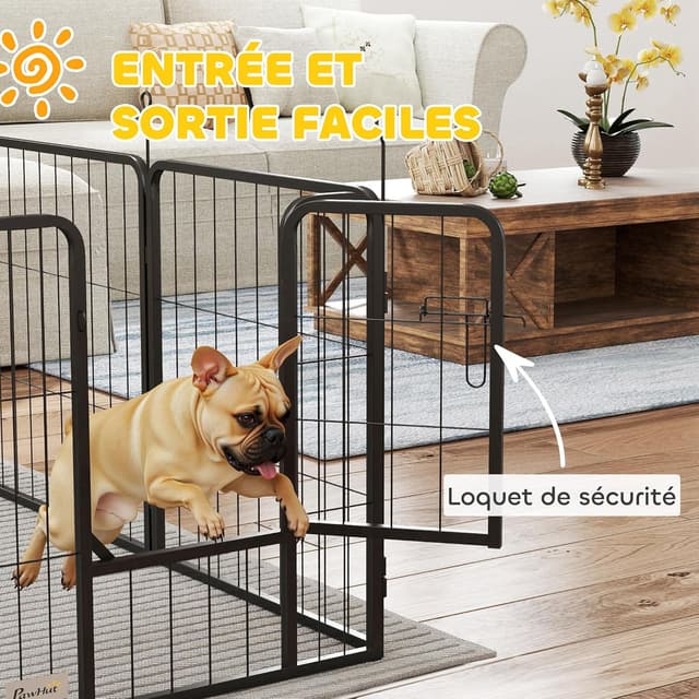 Detalle de PawHut parc pour chien pliable en acier 60H cm à 16 panneaux modulables avec 2 portes