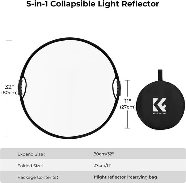 Detalle 2 de K&F CONCEPT 5-in-1 Reflektor Fotografie 80 cm (32 Zoll) – faltbarer Reflektor mit Tragetasche & Doppelgriff