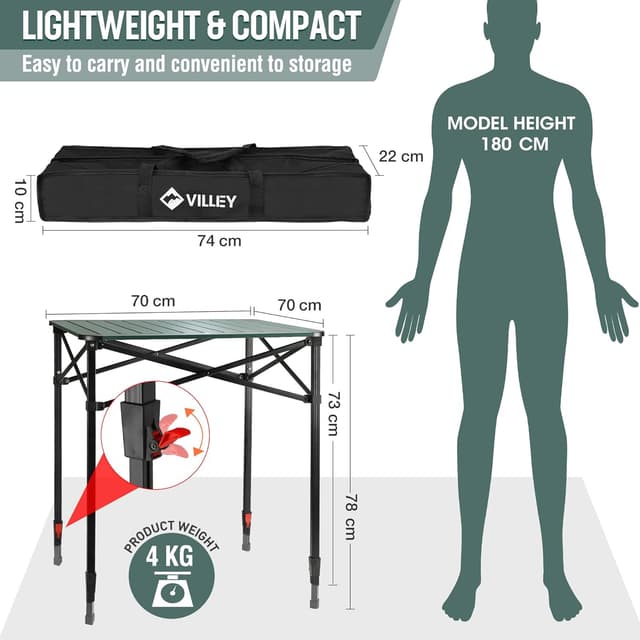 Detalle de VILLEY Camping Table Folding, 70 cm