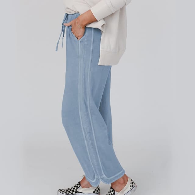 Detalle 1 de Hixiaohe Women's Casual Wide Leg Sweatpants (High-Waist, Drawstring, Acid Wash) with Pockets