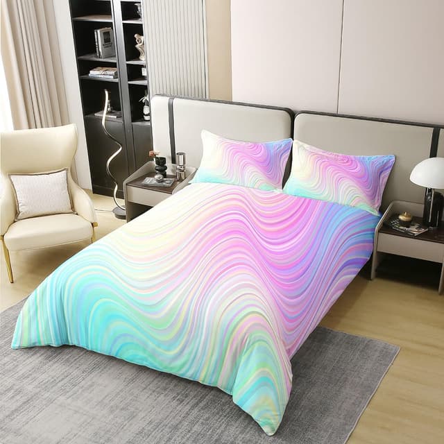 Detalle de Homewish 100% Baumwolle Pastell Regenbogen Bettwäsche-Set 155x220 mit verdecktem Reißverschluss