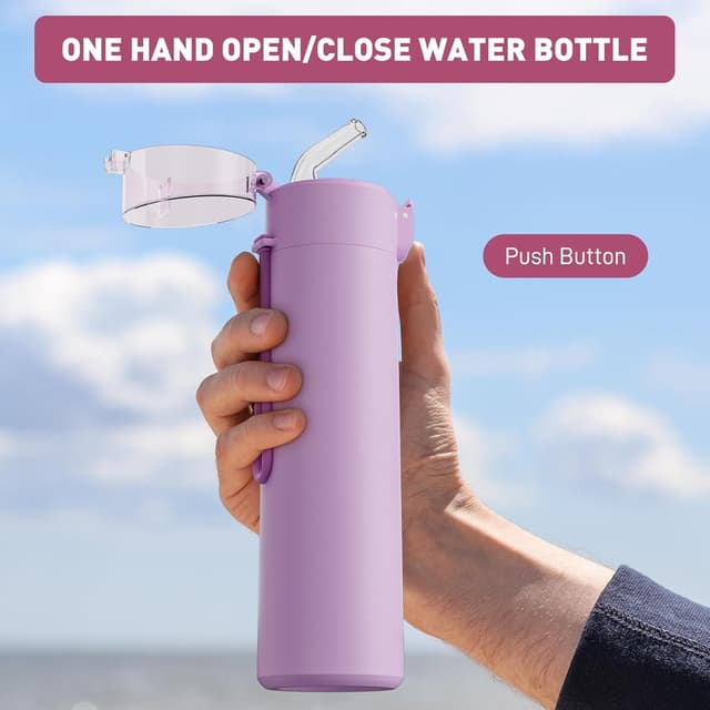 Detalle de Exllena Small Water Bottle 270ml with Straw (Pink) – Leak-Proof 1-Hand Flask