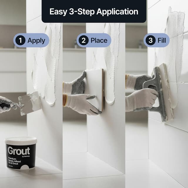 Detalle 2 de Bright White Ready Mixed Grout & Fix (Wall & Tile Adhesive) 4.5kg / 2.5L – water-resistant, anti-mould ready mix