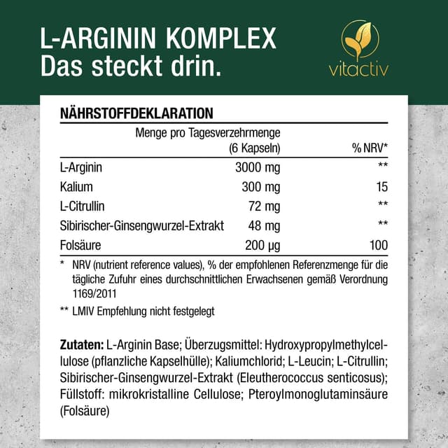 Thumbnail 6 de VITACTIV Arginin Komplex 3000 mg Hochdosiert