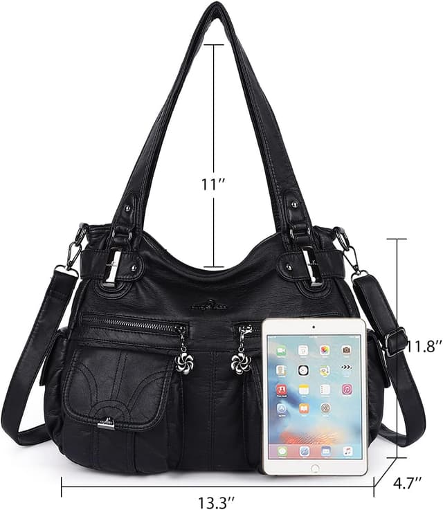 Detalle de Angel Kiss 5739-1 Femme noir en cuir PU lavé – sac à bandoulière taille unique