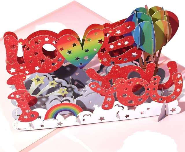 Detalle de I LOVE YOU Letters pop-up greeting card with blank note card & envelope