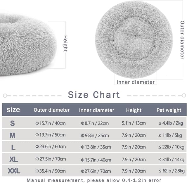 Detalle de Nepfaivy Donut-Hundebett & Katzenbett aus Plüsch (flauschig, waschbar) in Hellgrau – XL ca. 70 cm