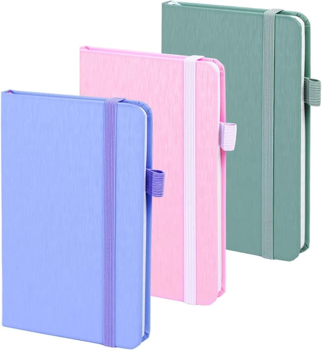 Detalle de ONAVIA A6 Taschen-Notizbuch im 3er Pack – kleine Hardcover Journale mit Linien, Grün/Rosa/Kornblumenblau