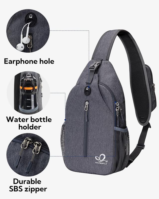 Detalle de WATERFLY Sling Rucksack Sling Bag – verstellbare Umhängetasche für Alltag & Wandern