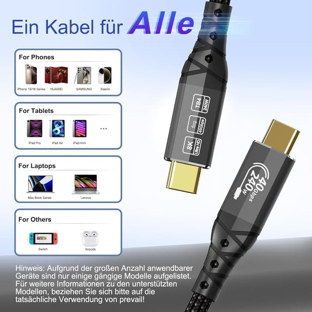 Thumbnail 6 de ZIKNYDO USB C Thunderbolt 4 Kabel 1m 🔌