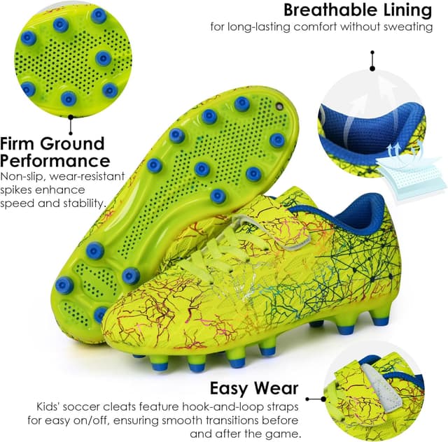 Detalle 2 de brooman Kids Firm Ground Soccer Cleats with Soccer Socks (Boys & Girls)