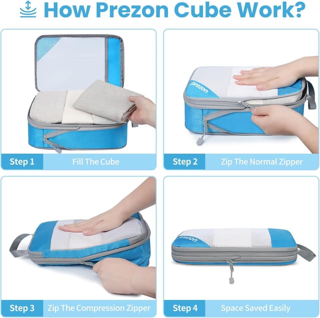 Detalle de prezon Versatile 6-Set Compression Hollow Packing Cubes (Full Open Visible Design) – Blue