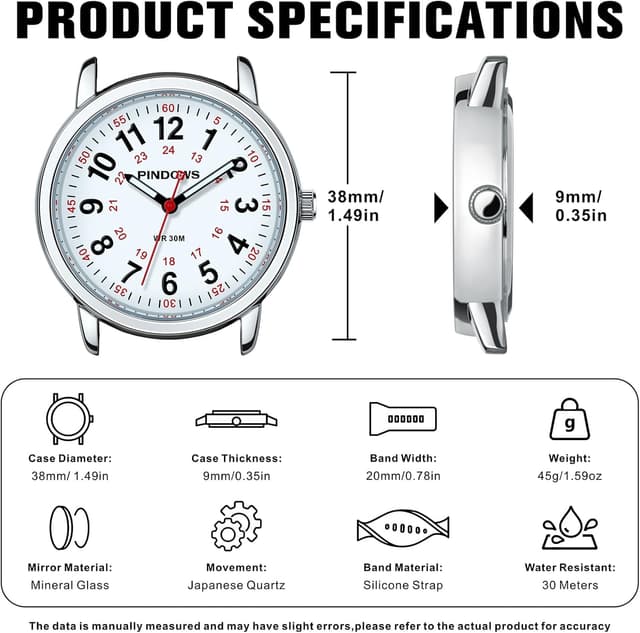 Detalle de PINDOWS Analoge Quarzarmbanduhr mit Silikonband – leuchtendes Zifferblatt, wasserfest bis 50 m