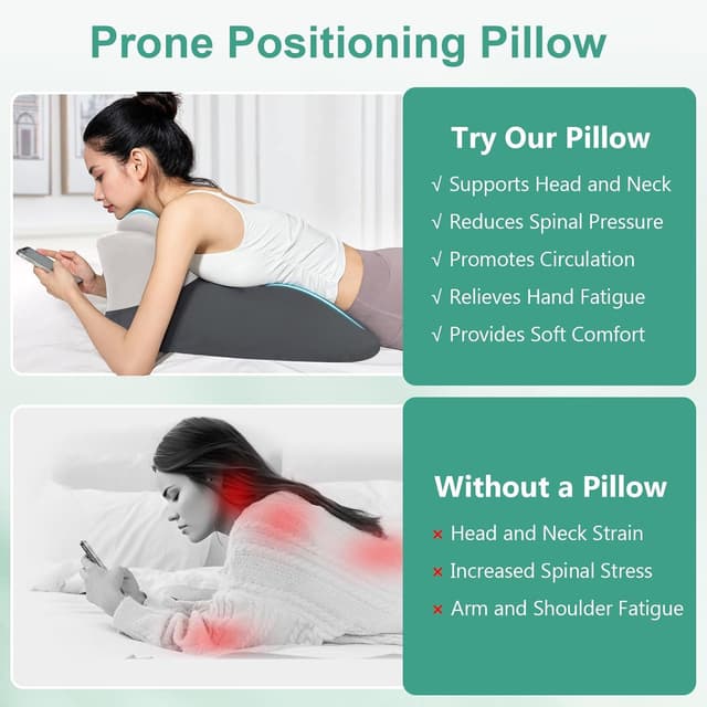 Detalle de JOVELL Memory Foam Prone Pillow (Black/Gray) – wedge body pillow with removable cover