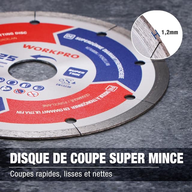 Thumbnail 2 de WORKPRO Disques diamantés 125 mm 1,2 mm pour carrelage 🛠