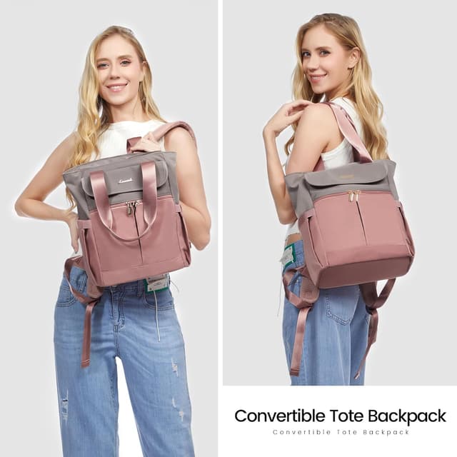 Detalle 2 de LOVEVOOK Damen Klein-Rucksack im City-Format mit 3 Fächern, wasserdicht – grau-rosa