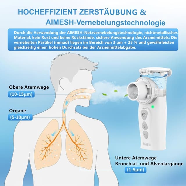 Detalle de FEELLIFE Inhalationsgerät für Erwachsene 3 µm