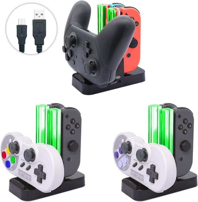 Detalle de FASTSNAIL Ladestation für Nintendo Switch: bis zu 4 Joy-Con-Controller oder 1 Pro Controller + 2 Joy-Con