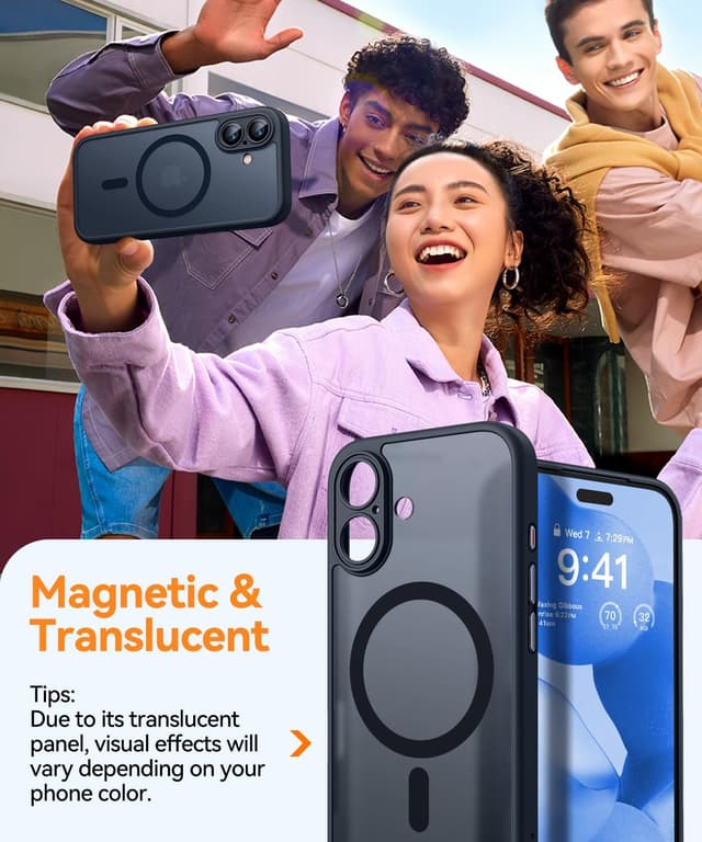 Detalle de Cover magnetica CANSHN per iPhone 17 (6,3 pollici) compatibile MagSafe con protezione completa fotocamera, nera