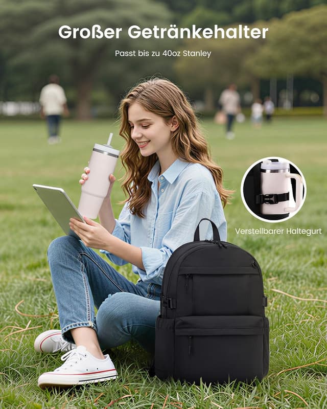 Detalle de LOVEVOOK Rucksack Damen für 15,6‑Zoll Laptop – mit großem Getränkehalter und TSA‑freundlichem Reise-Setup
