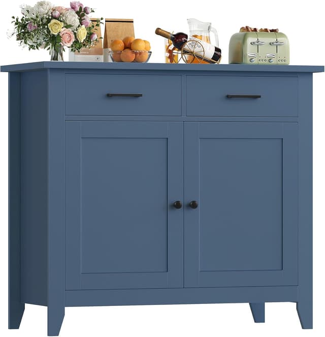 Detalle de HOCSOK credenza armadio da cucina con 2 cassetti e ripiani regolabili, blu 82x40x91 cm