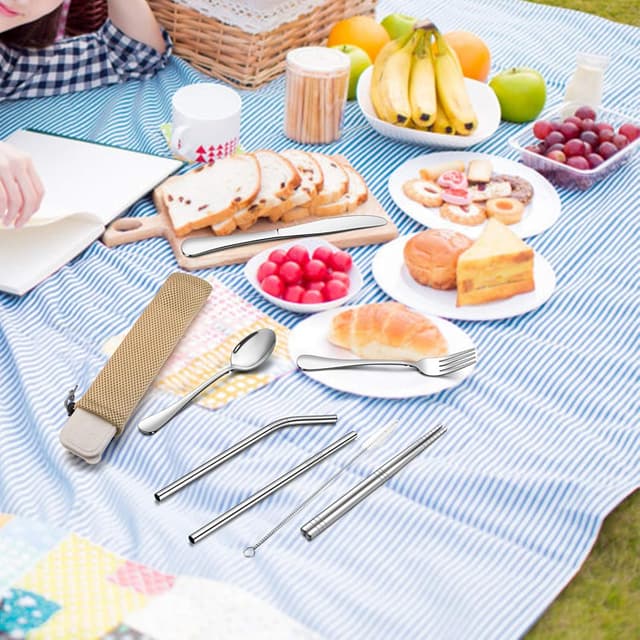 Detalle de TEAMFAR Campingbesteck 9-teilig – Outdoor Reisebesteck aus Edelstahl mit Etui & Tasche