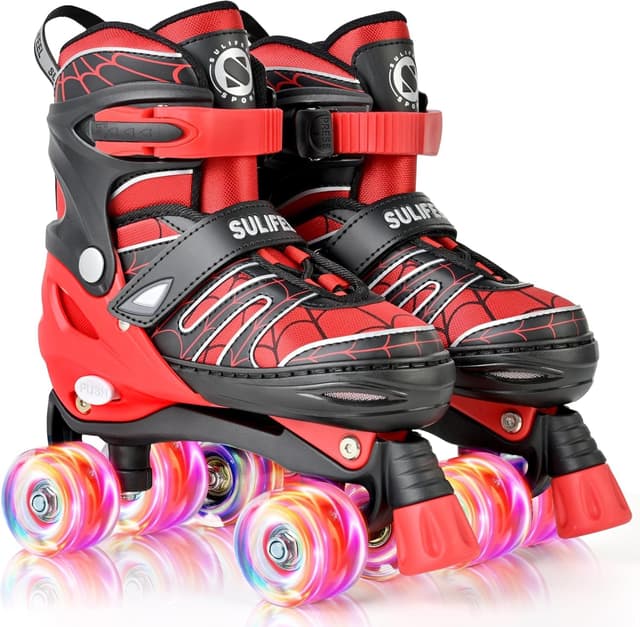 Detalle de SULIFEEL Adjustable Kids Roller Skates (Ages 3–12) with 4-Size Fit & Light-Up Wheels