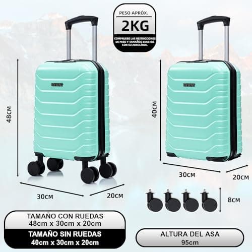 Detalle 2 de RAYKONG Maleta de cabina ABS 40x30x20 (24L) con ruedas desmontables – color menta