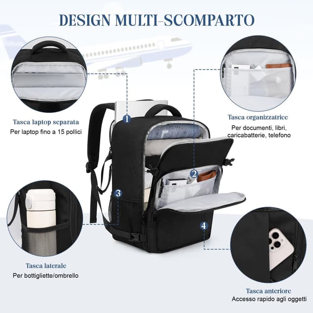 Thumbnail 4 de VSNOON Zaino Ryanair 40x30x20 24L con tasca bagnata