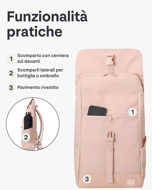 Detalle 2 de Johnny Urban Zaino Zaino Zaino espandibile MIKA Donna Rosa con vano per PC da 16”