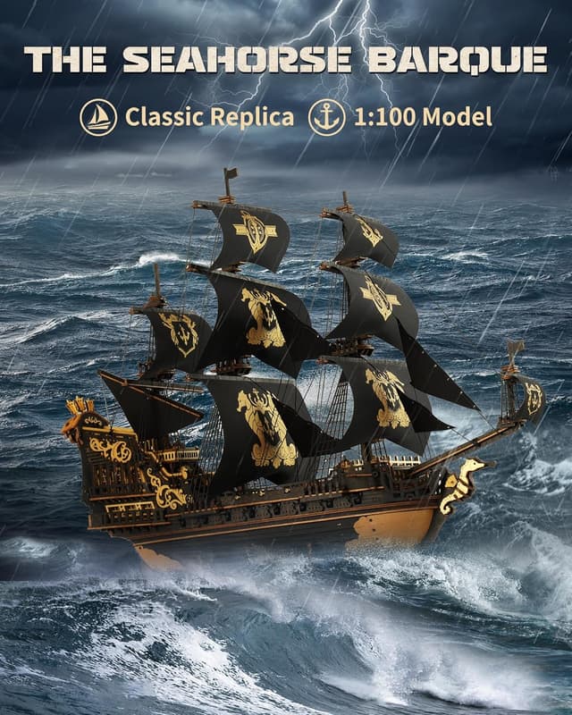 Detalle de ROKR Seahorse Barque 3D Sailboat Puzzle Kit