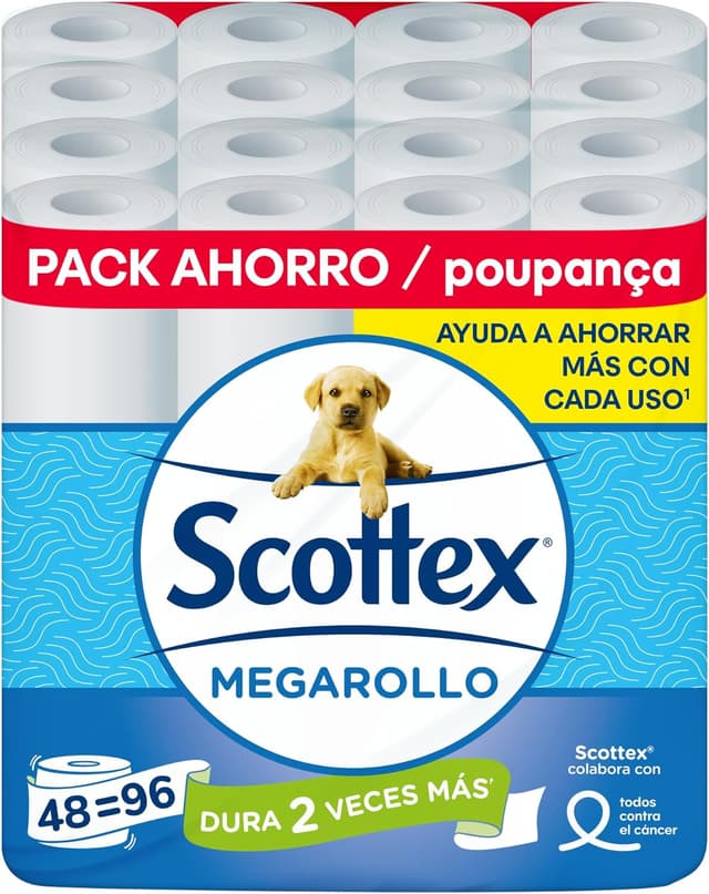 Detalle de Scottex Megarollo papel higiénico 48 rollos (equiv. 96) 🧻