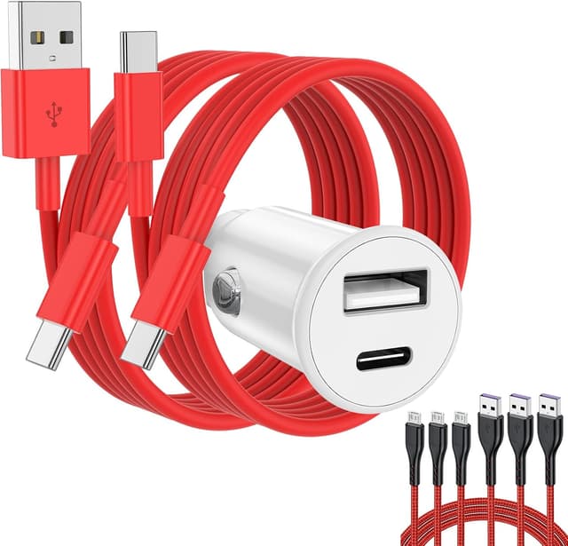 Detalle 2 de USB-C & USB-A 40W Dual Port Car Charger with Cables for iPhone 17/16/15 Pro Max, iPad, Samsung & More