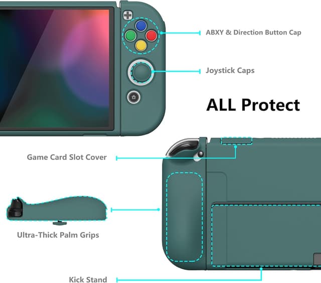 Detalle de playvital PlayVital ZealProtect Soft Protective Case for Nintendo Switch OLED in Hunter Green