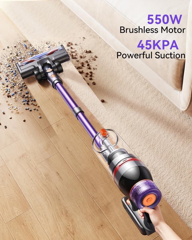 Detalle 2 de Trunera Cordless Vacuum Cleaner 550W 45KPa (60Min Runtime) Self-Standing Stick Vacuum in Purple