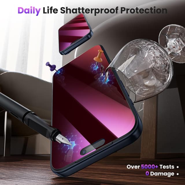 Detalle 2 de WSKEN Privacy Screen Protector for iPhone 17 Pro Max (9H+ tempered glass, anti-blue light, bubble-free)