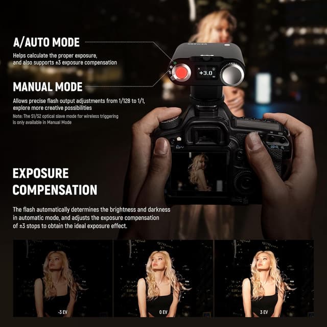 Detalle 2 de NEEWER Z160 Einzelkontakt-Kamerablitz (Speedlite) für Canon, Nikon, Sony & Co. mit 22 Ws, GN14 und 6000K