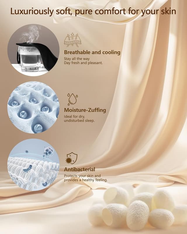 Detalle 2 de Aosun Silk Sleep Mask (22-momme) – 100% pure mulberry silk light-blocking eye mask, adjustable strap, black