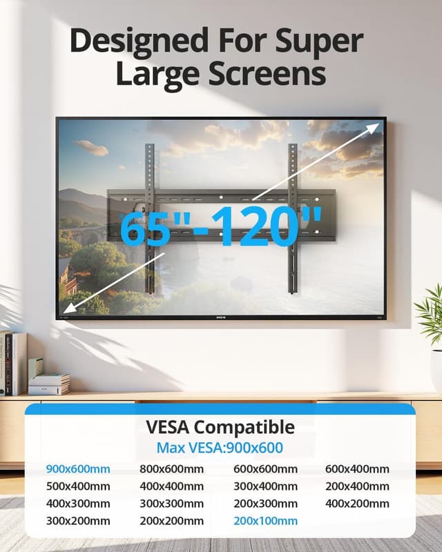 Detalle de 85–100 inch Heavy Duty Tilt TV Wall Mount Bracket (Up to 220 lb) with Ultra-Slim Low-Profile Design