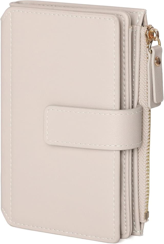 Detalle de RRANCharltu Damen-Geldbörse aus PU-Leder, klein mit RFID-Schutz, Reißverschluss & Platz für 16 Karten – grau