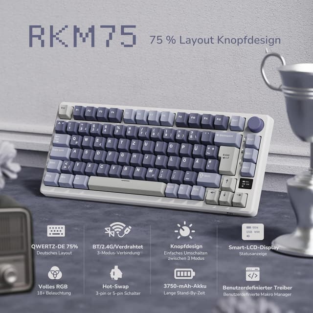 Detalle 2 de RK ROYAL KLUDGE M75 kabellose Gaming‑Tastatur 75% ⌨