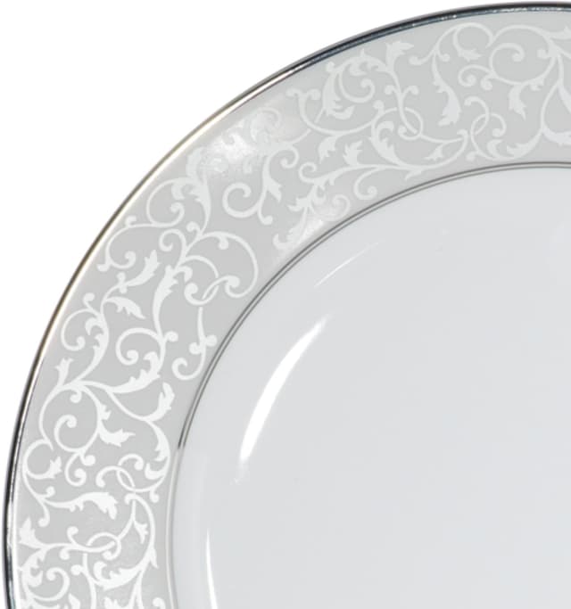 Detalle de Mikasa Parchment 40-Piece Dinnerware Set (Service for 8) with Contemporary Silvery Scroll Design