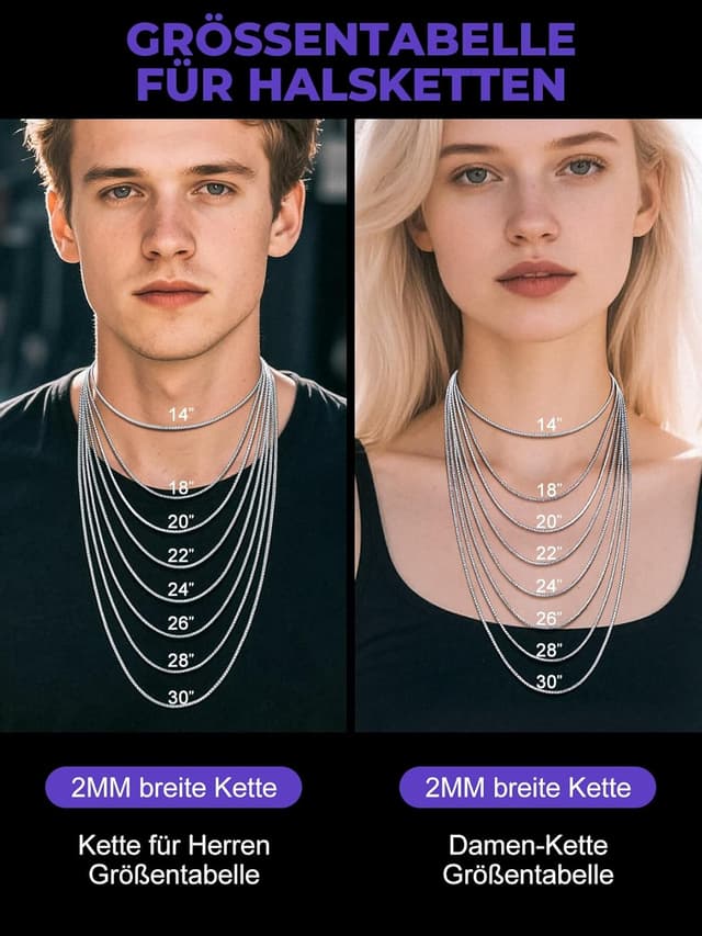 Detalle de Richsteel Edelstahl-Kette 2/4/6 mm Venezianisch für Damen & Herren – Silber/Schwarz/Vergolden, 35–76 cm