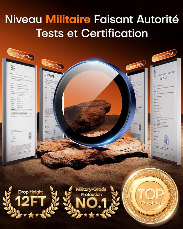 Thumbnail 2 de TOCOL Protection caméra iPhone 17 Pro Max lot de 2, verre trempé bleu