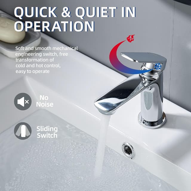 Detalle de BELZ Modern Basin Mixer Tap (Single Lever) – Chrome brass bathroom faucet with hot & cold mixer