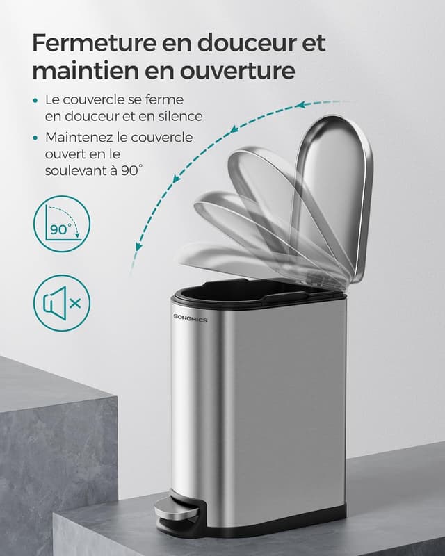Detalle 2 de SONGMICS LTB10NL poubelle salle de bain 10 L
