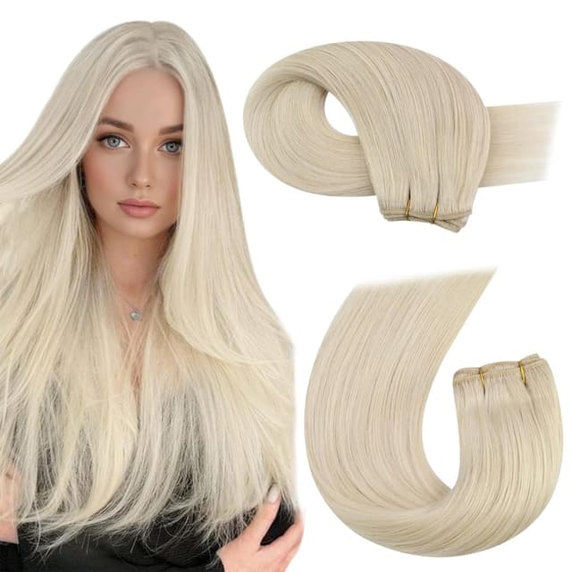Detalle de Moresoo Double Weft Blonde Remy Human Hair Sew-In Extensions (Golden/Platinum Blonde #60) — 24 inch, 100g per pack